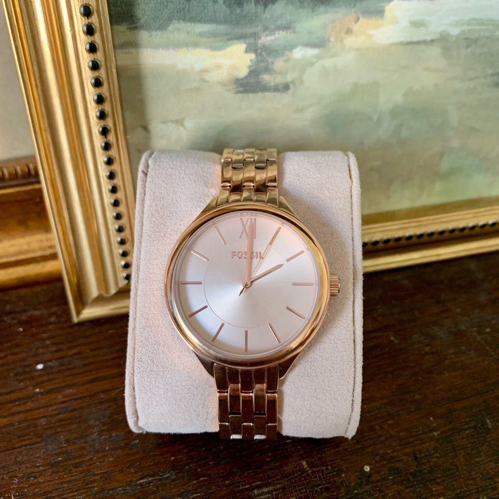Fossil Rose Gold Chain, Pearl Quartz Dial Watch